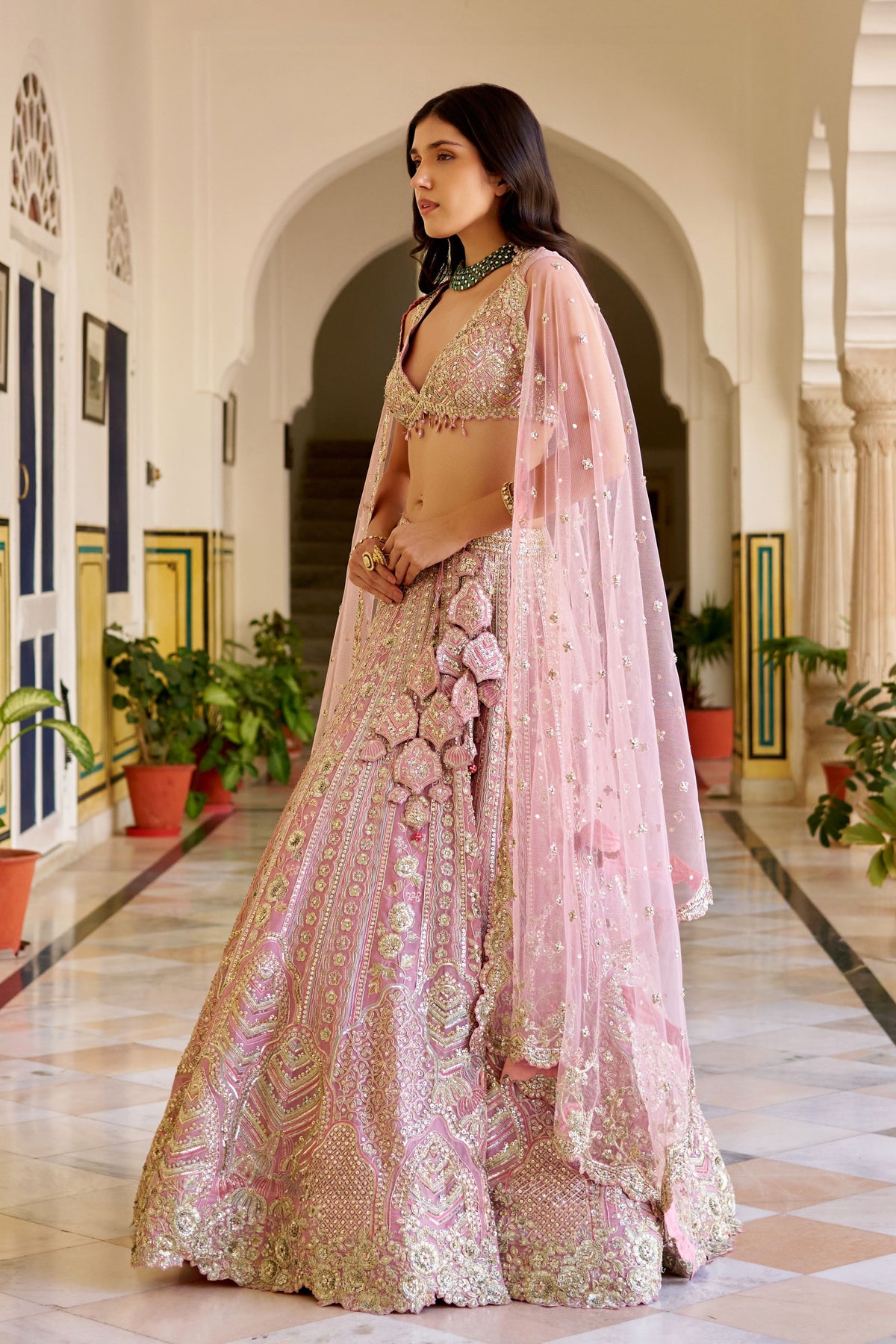 Rosaline Pink Organza Lehenga Set