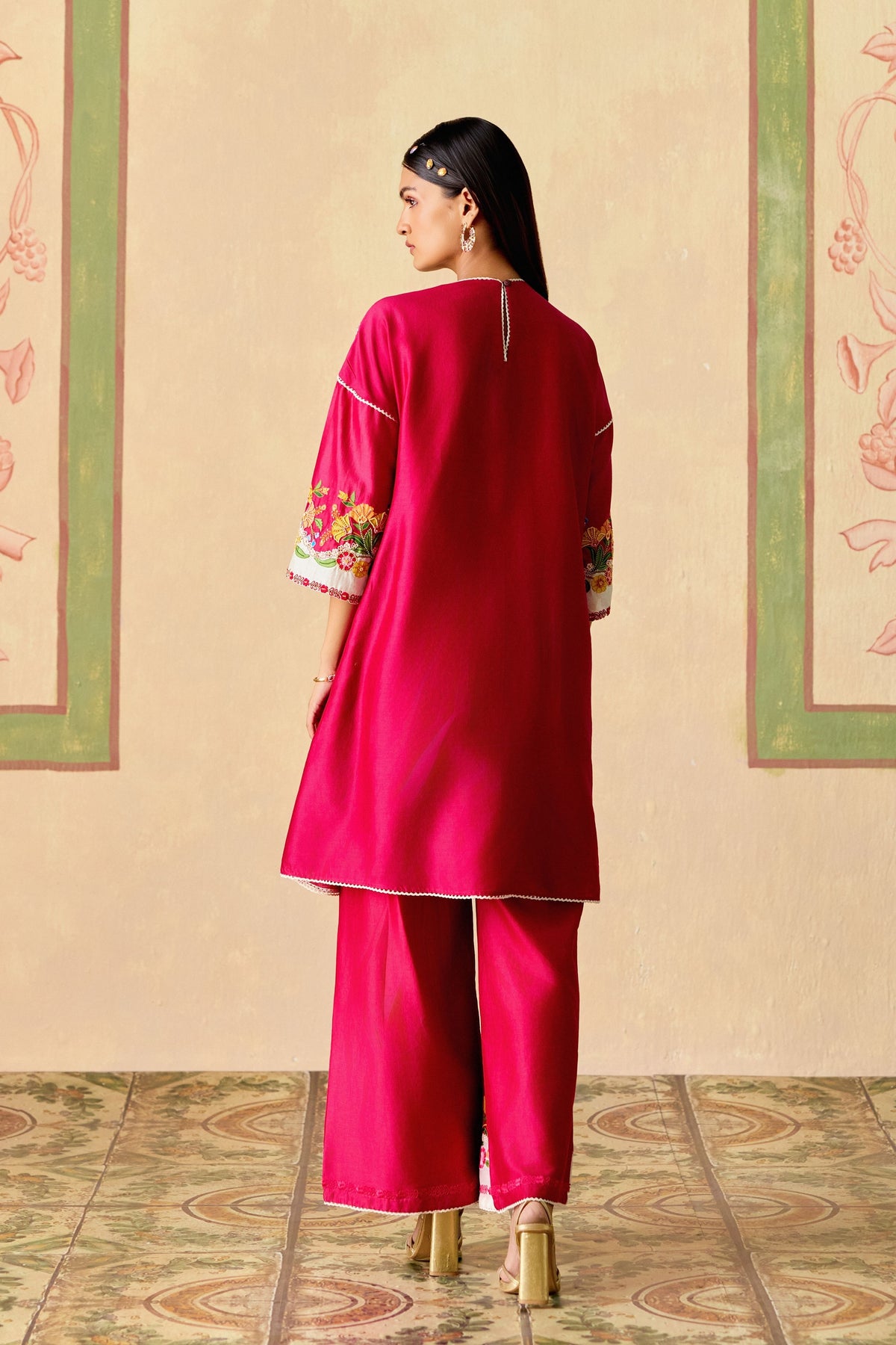 Fuchsia Short Kurta With Pants