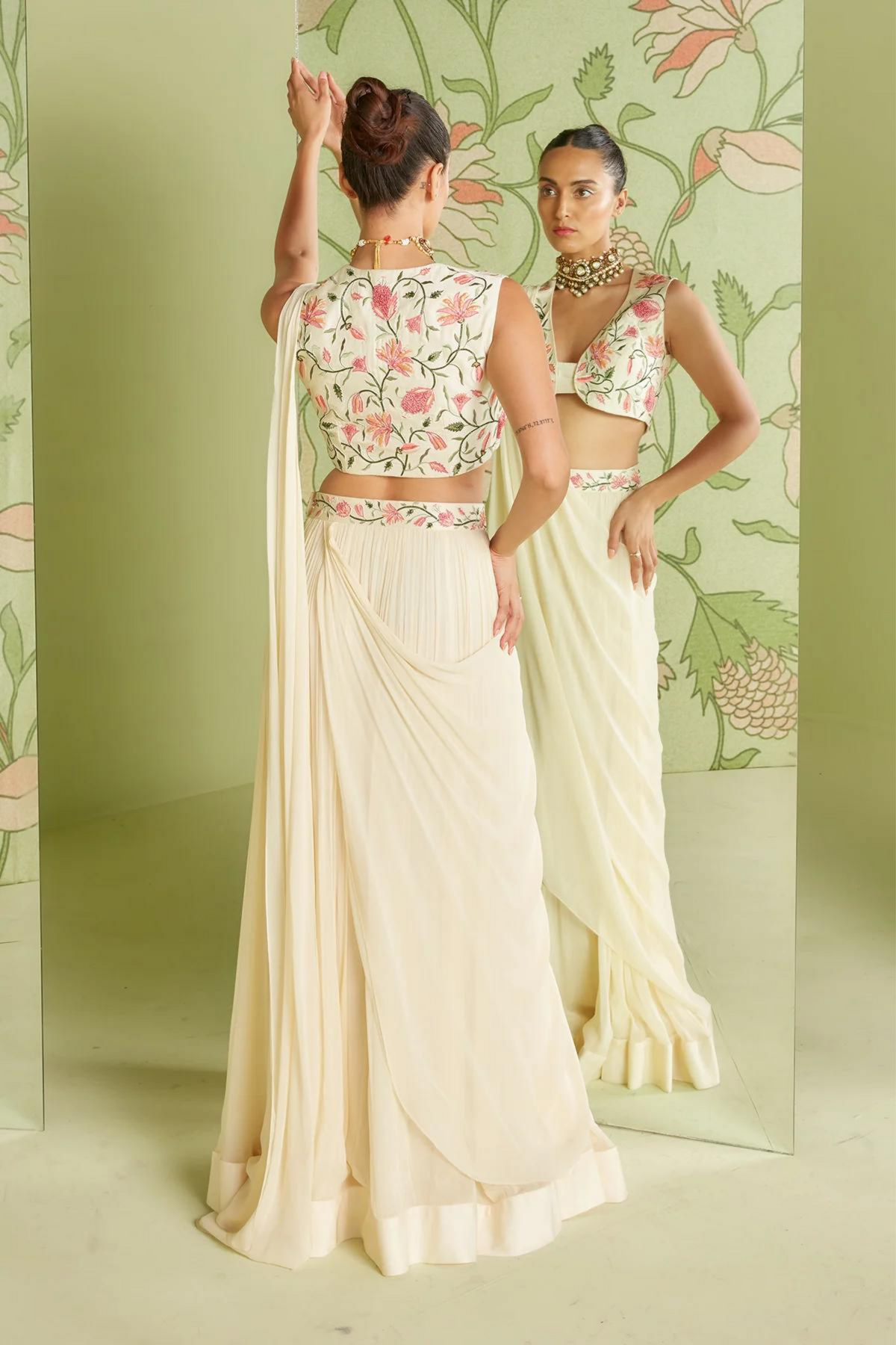 Ivory draped saree