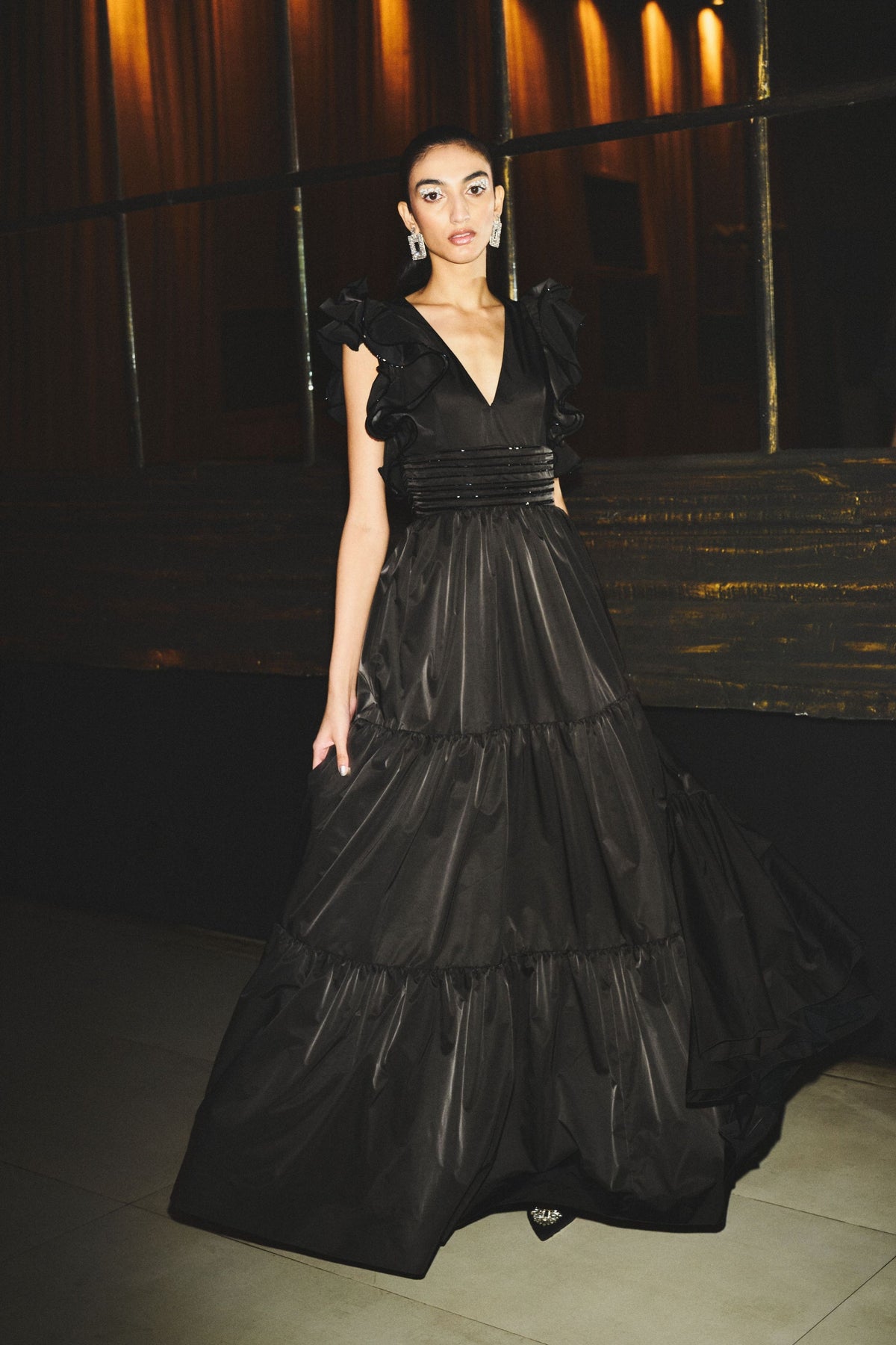 Black Ruffled Tiered Gown