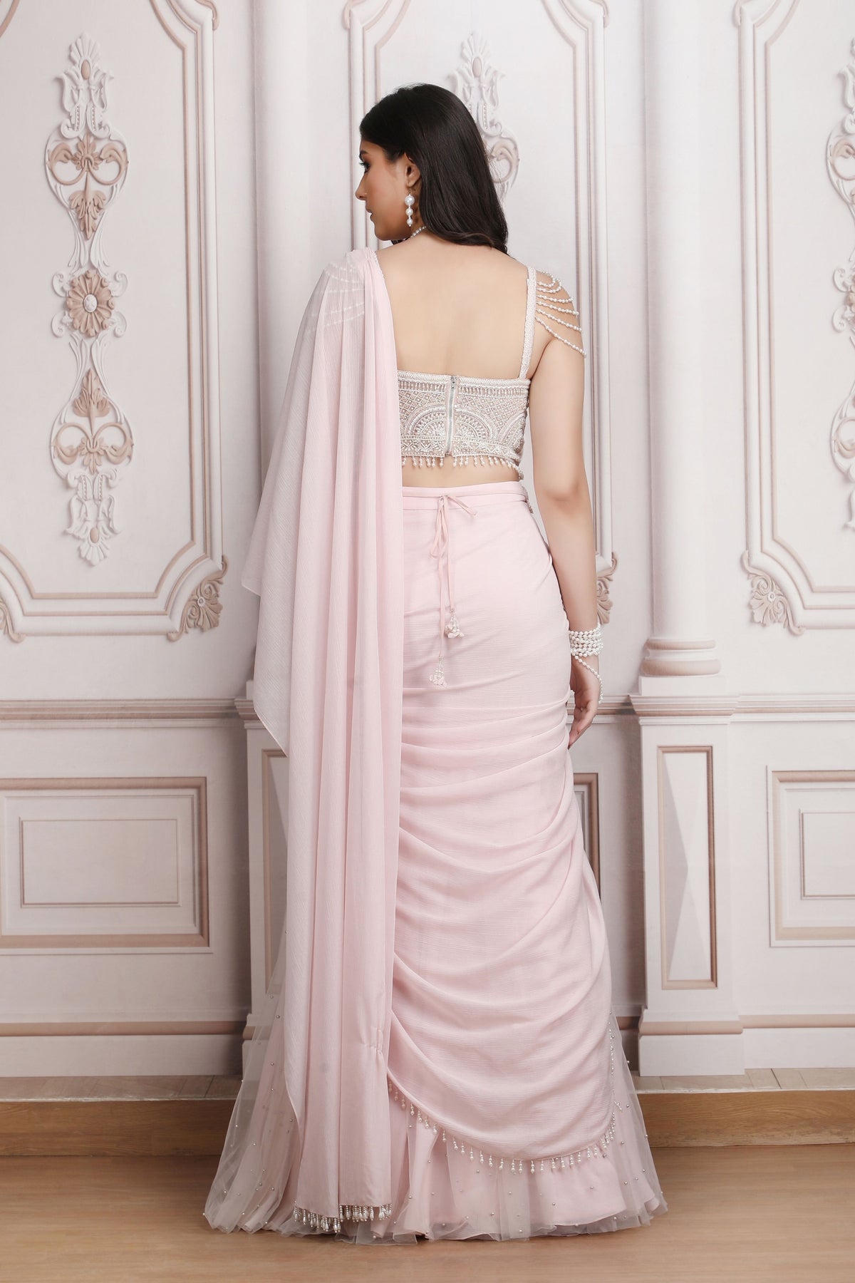 Pink Chiffon Drape Saree