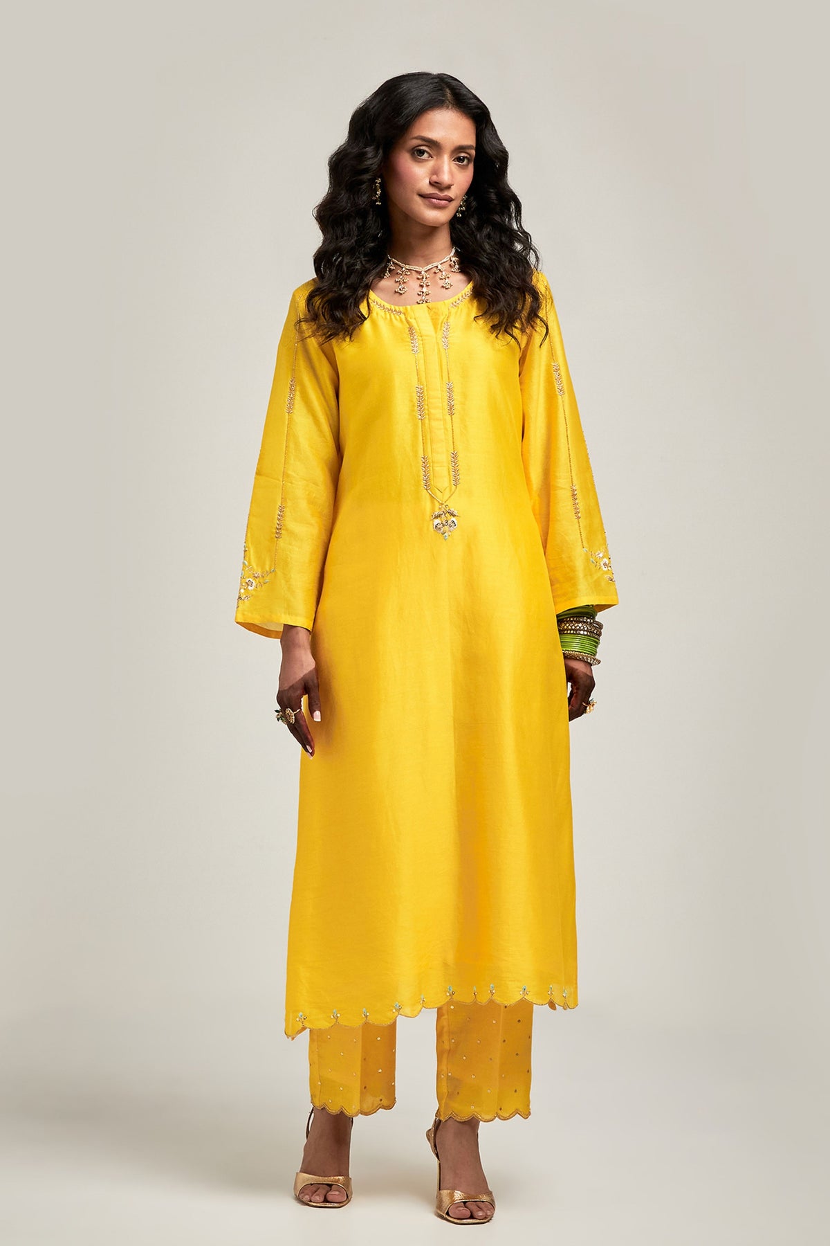 Embroidered Yellow Kurta Set