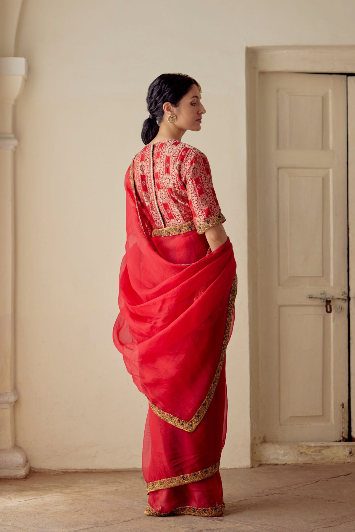 Indra Silk Organza Red Saree