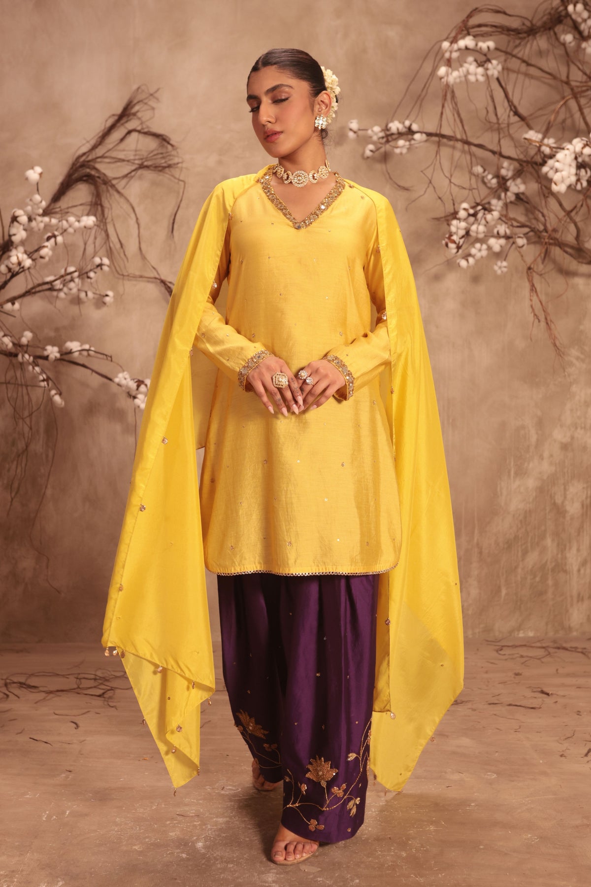 Yellow Jaal Kurta Set