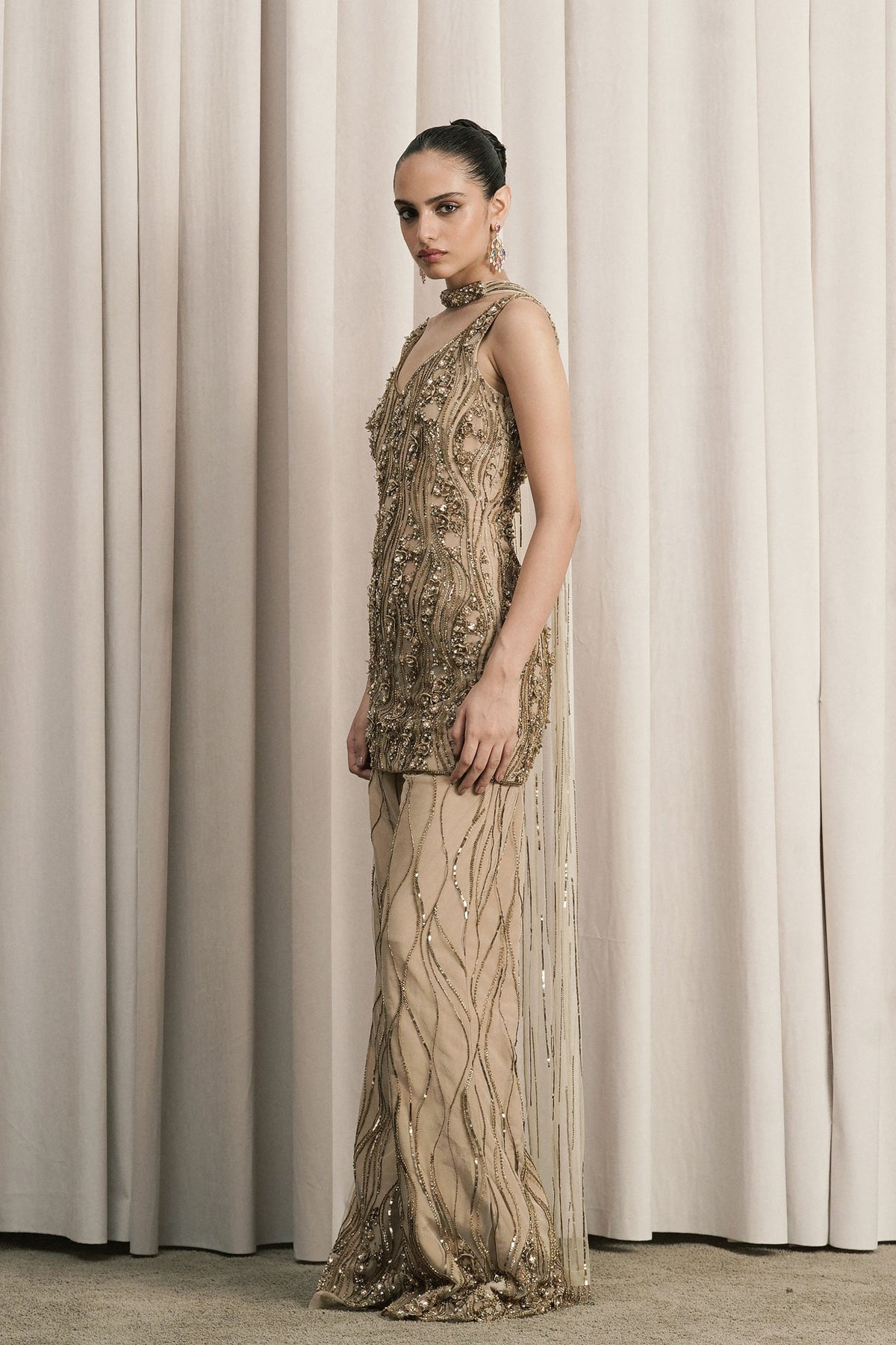 Beige Cutdana Embellished Sharara Set