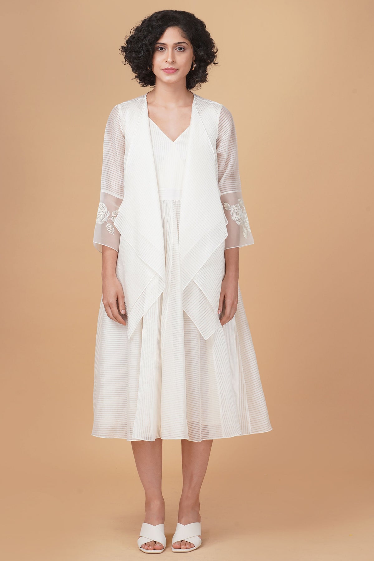 Ivory Double Layer Jacket With Dress