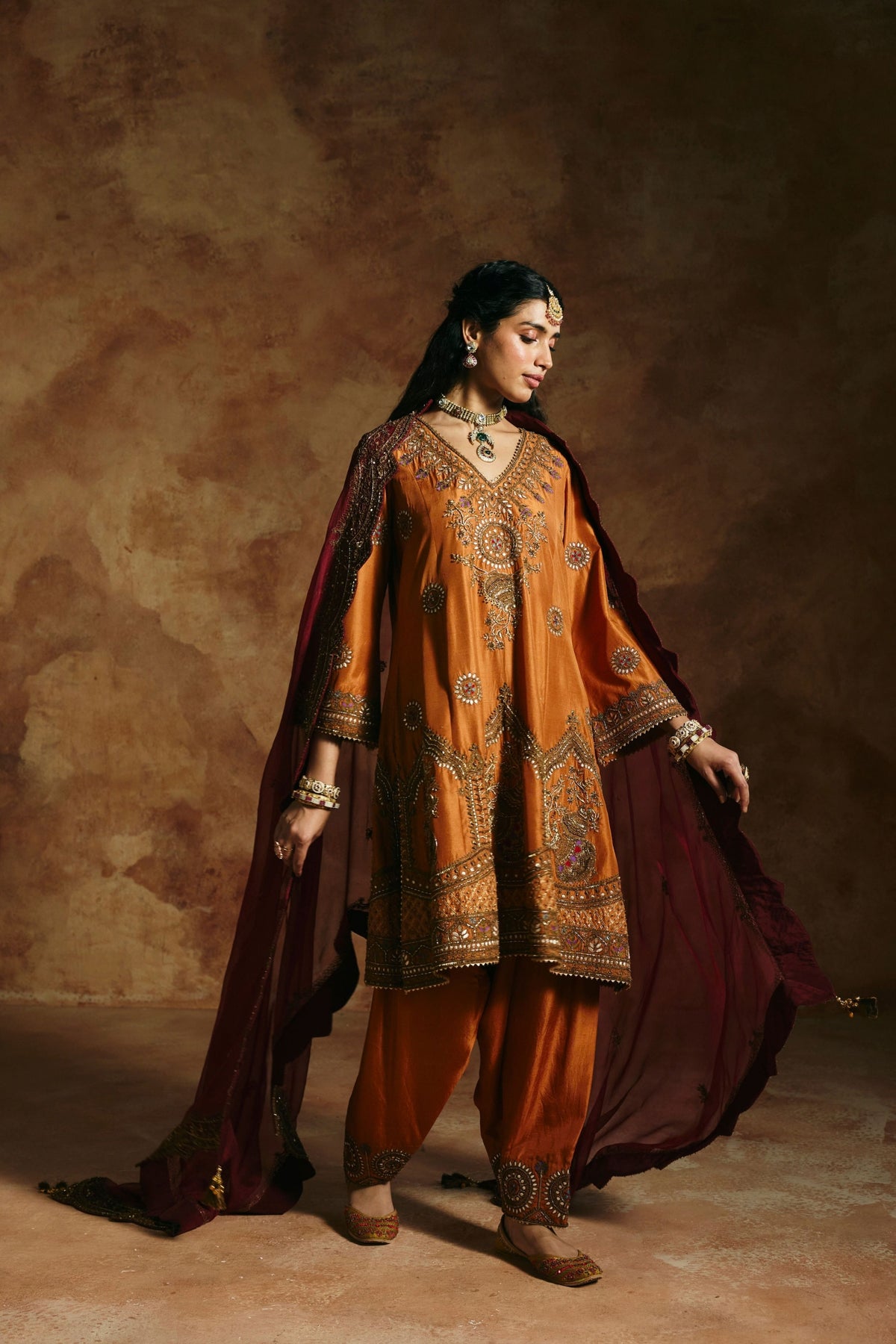 Rust Sindh Zardozi Kurta Set