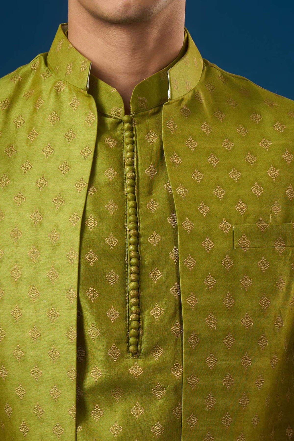 Olive Brocade Kurta-bundi Set
