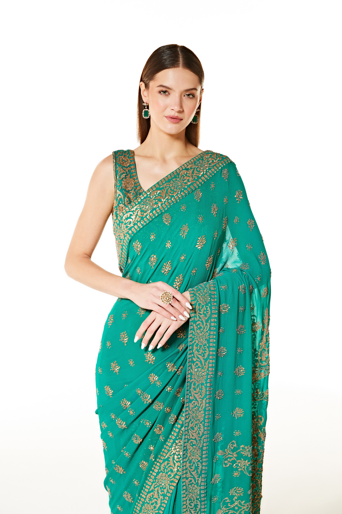 Zaynab Sea Green Saree Set