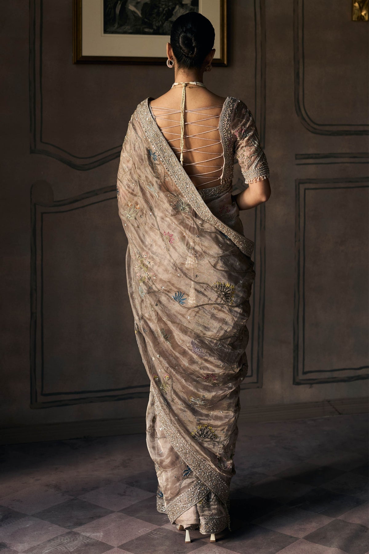 New Shikargah Aged Lavendar Tissue Saree Set