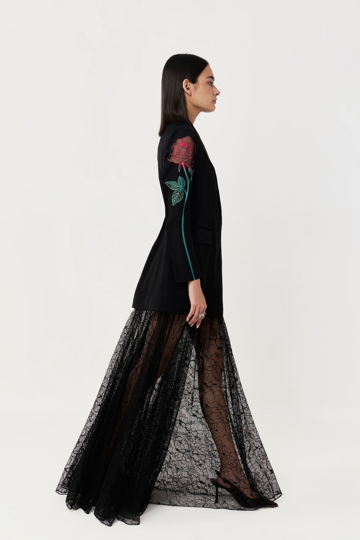 Rose Appliqué Blazer Set