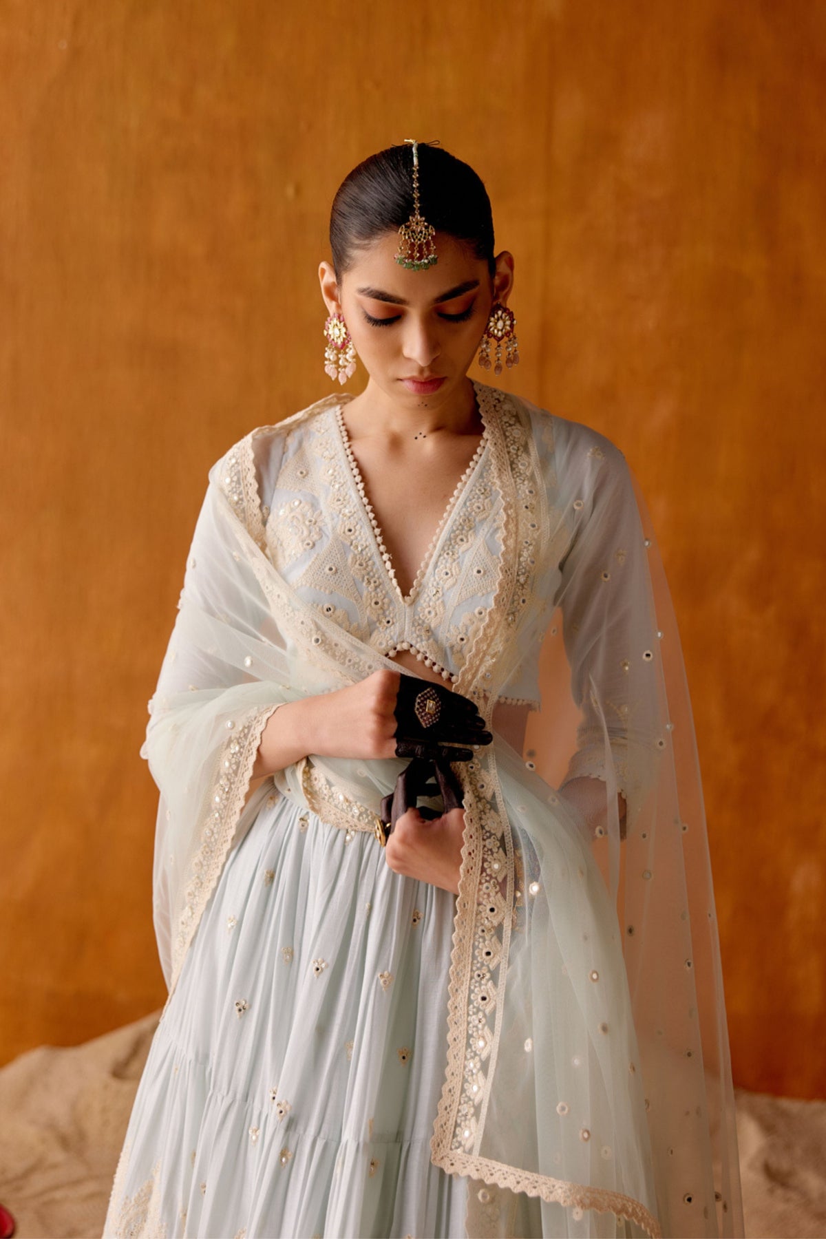 Ice Blue Tower Lehenga Set