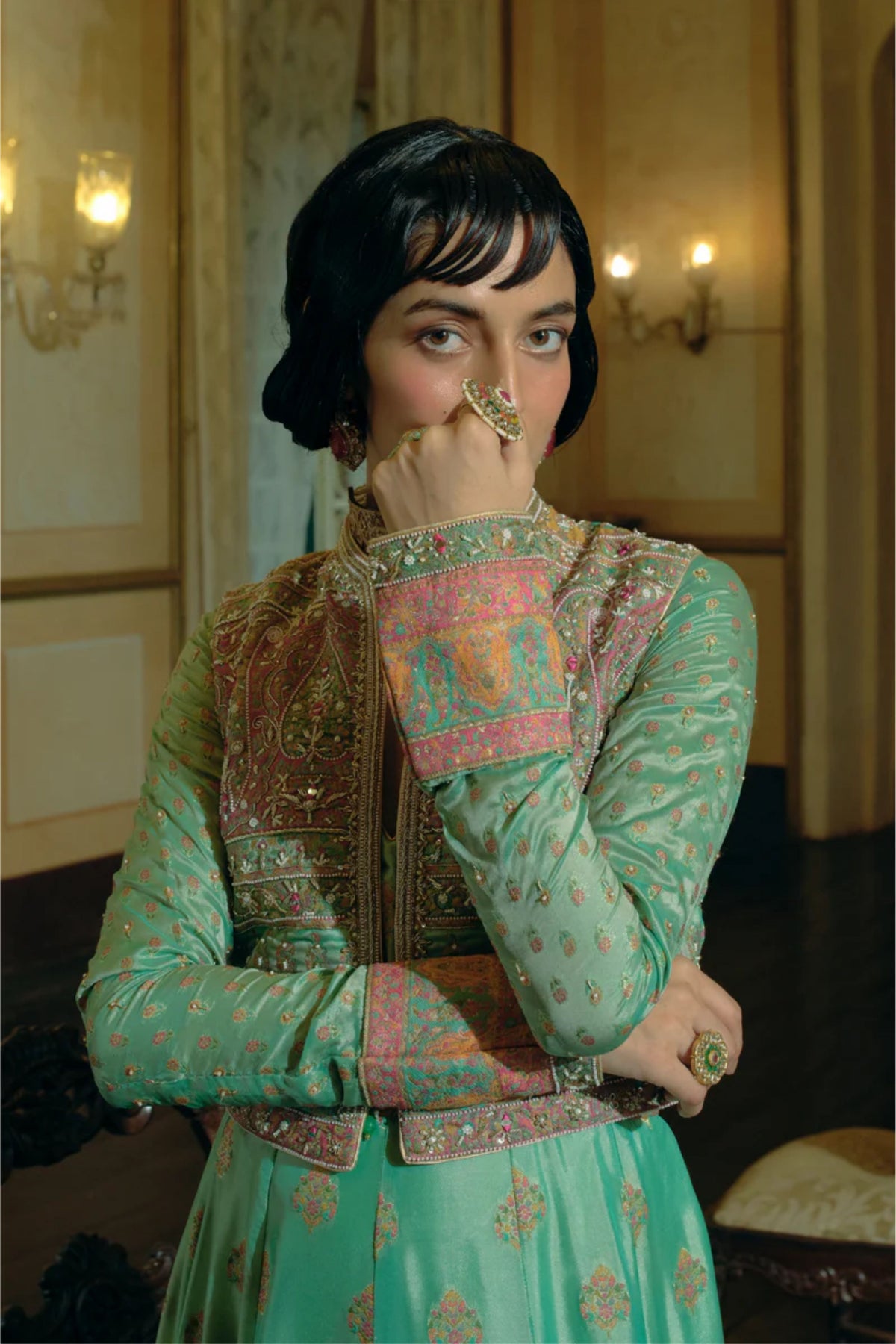Firozi Green Jacket Set
