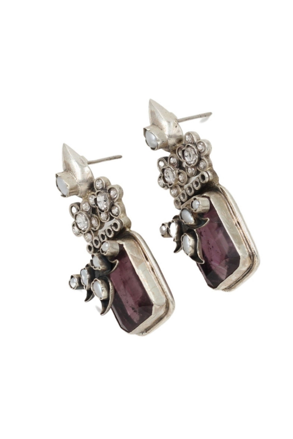 Reddish Pink Silver Earrings