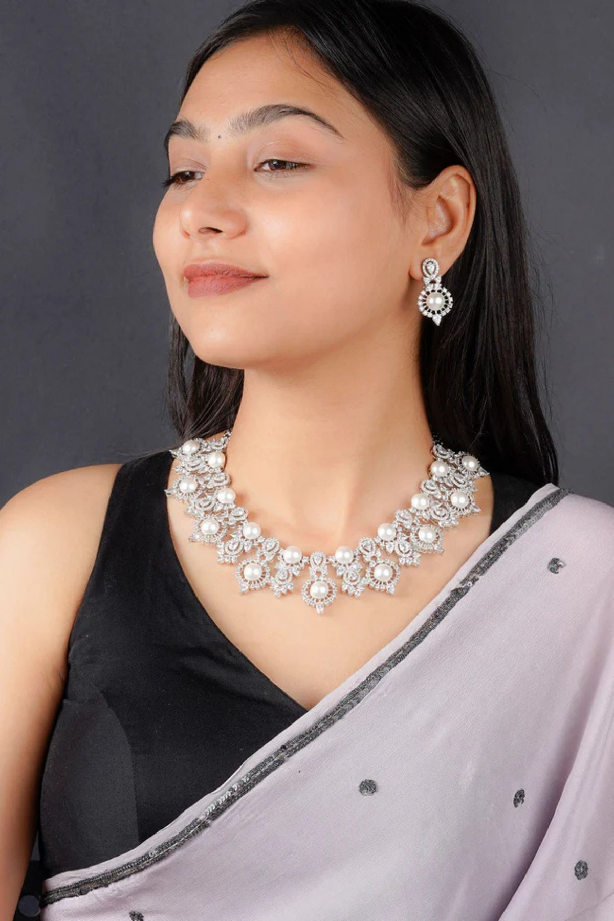 White Faux Diamond Necklace Set