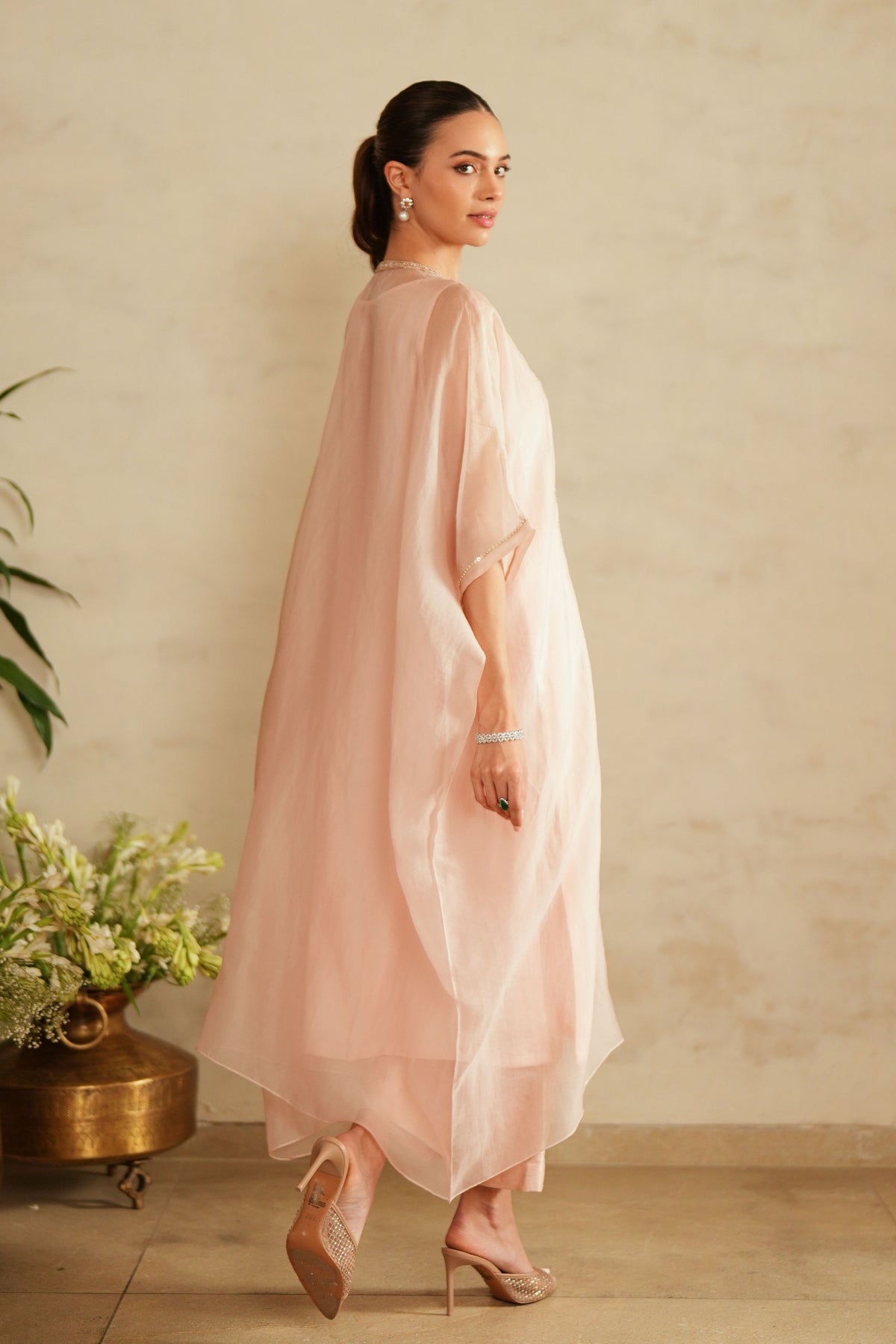 Baby Pink Zardosi Kaftan Set