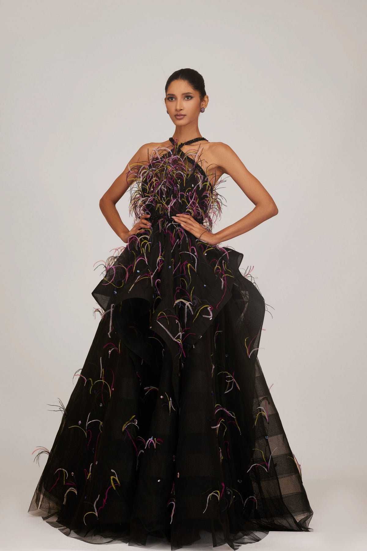 Multi Colour Asymmetrical Gown With Belt