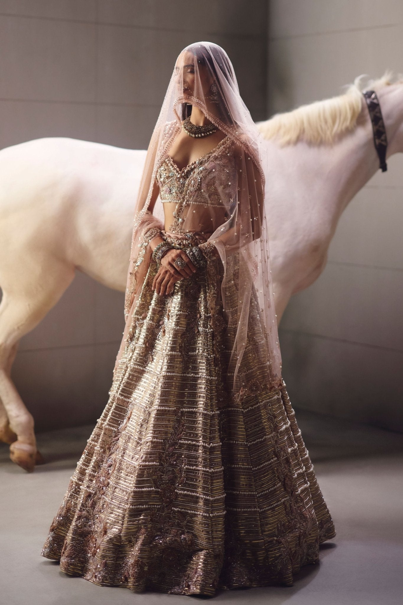 Dusty Pink Embroidered Lehenga Set - Awigna - Elahe