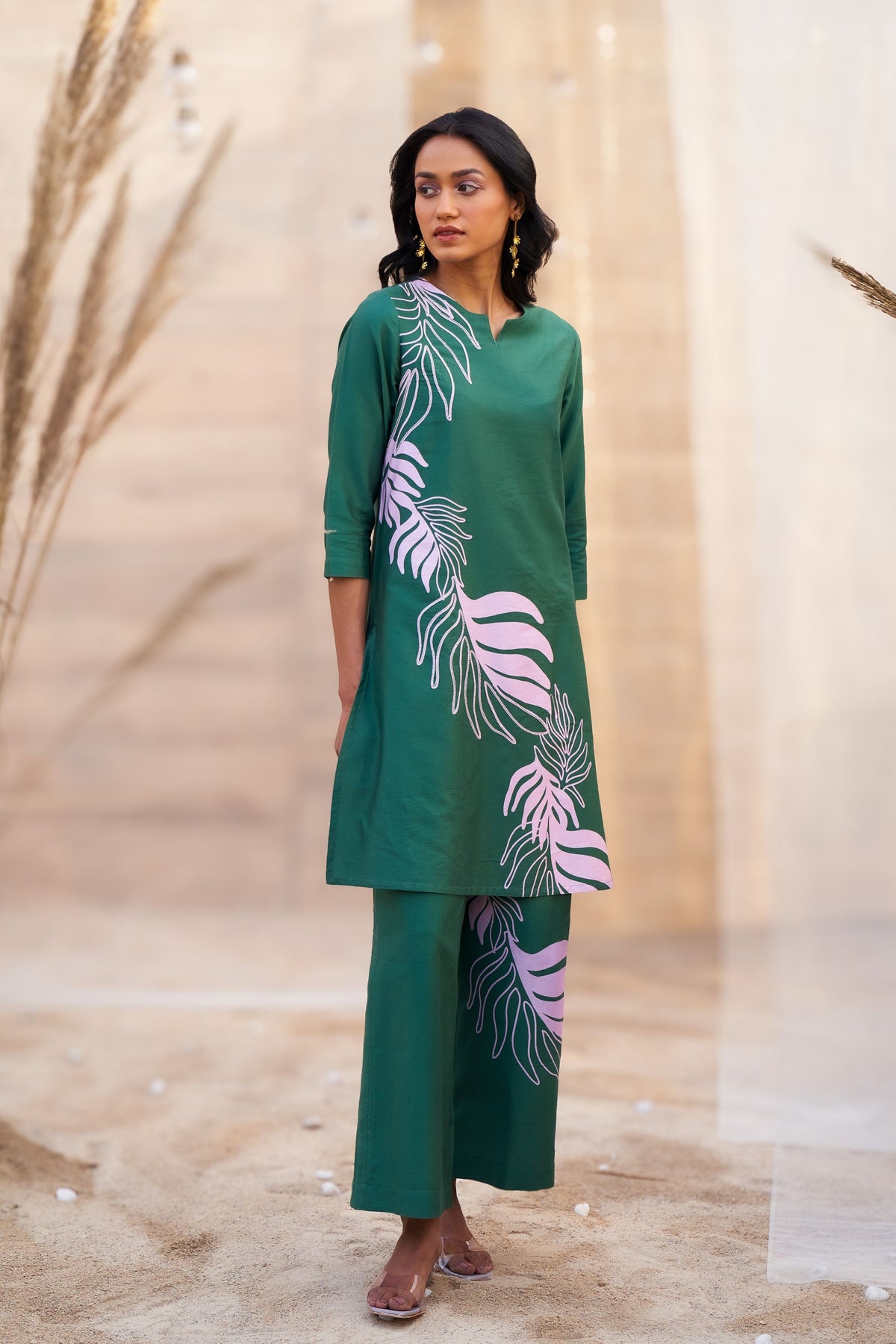 Reveria Printed Green Tunic Set