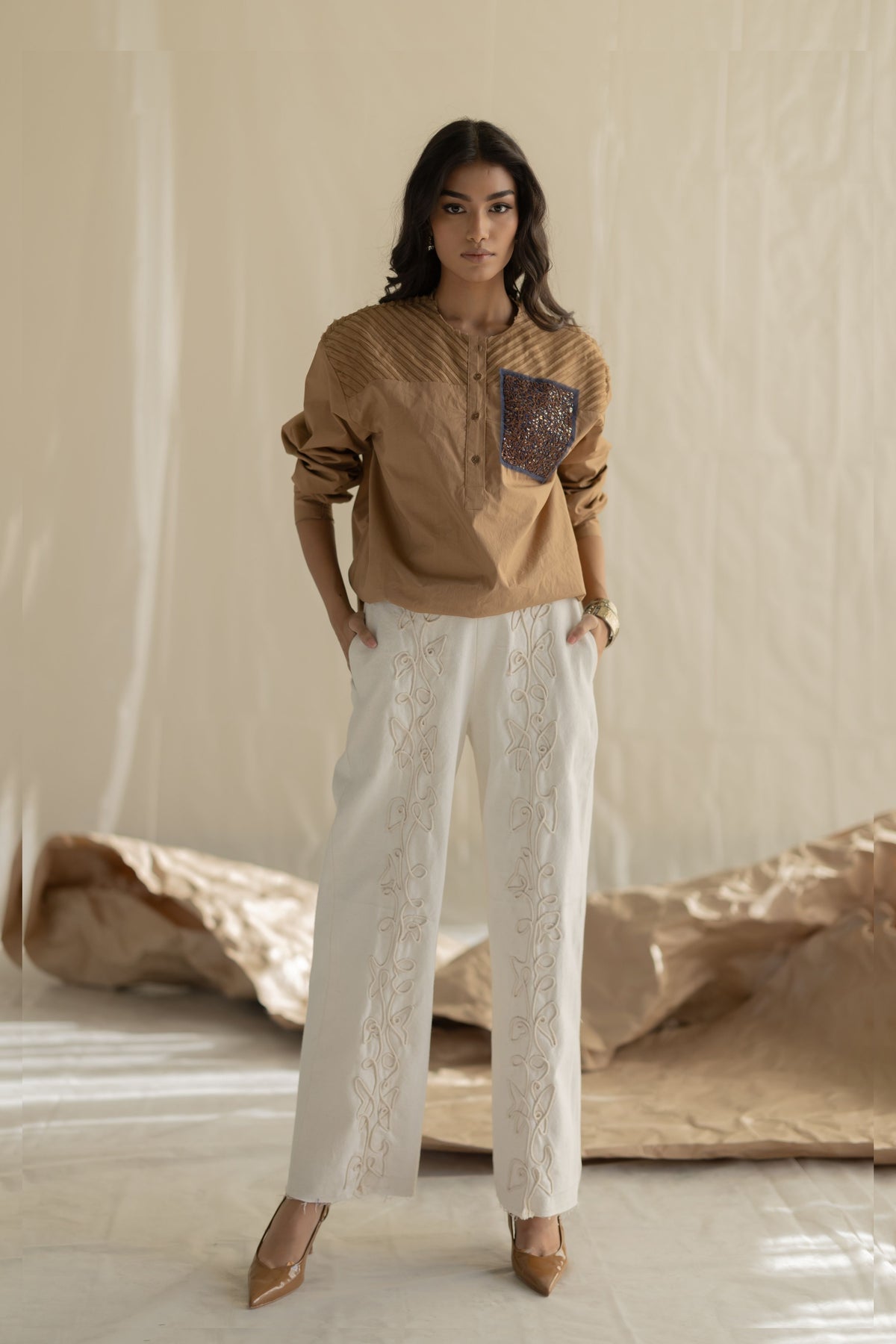 Beige Fringe Top