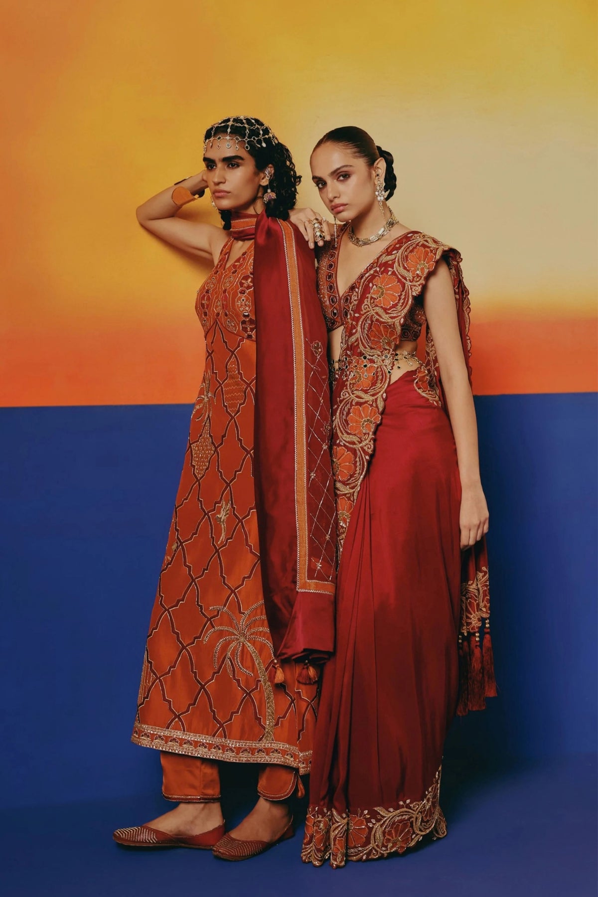 Red Floral Saree Set