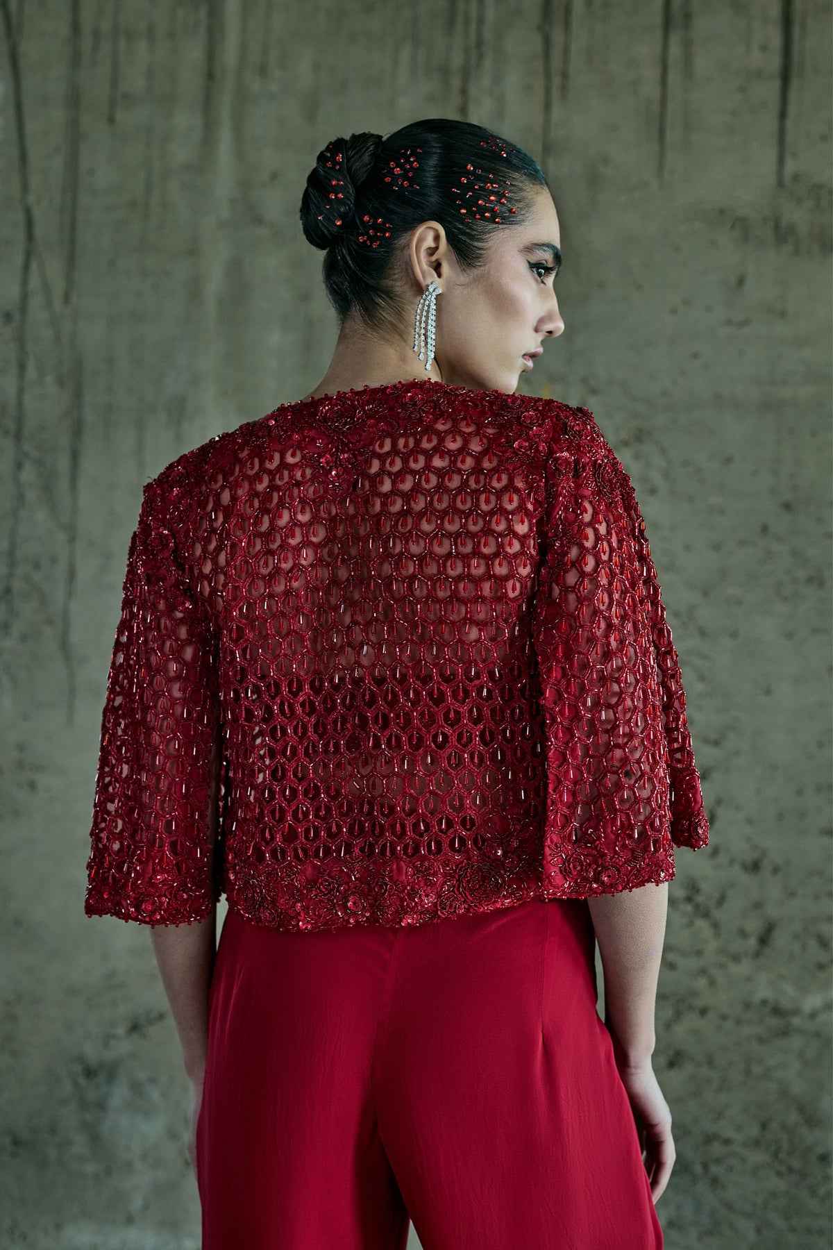 Red Cutwork Jacket Set
