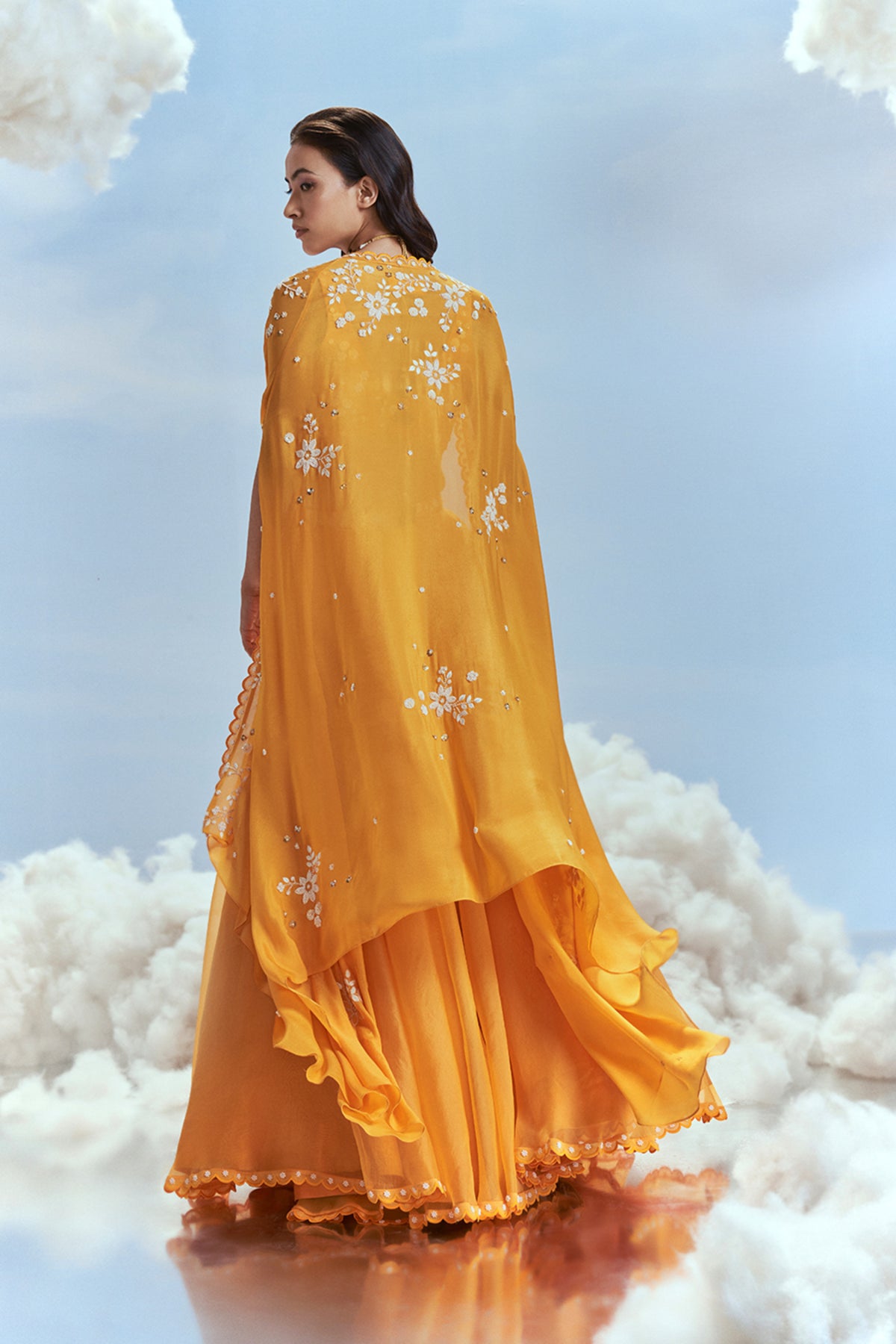 Yellow Babylon Cape Lehenga Set