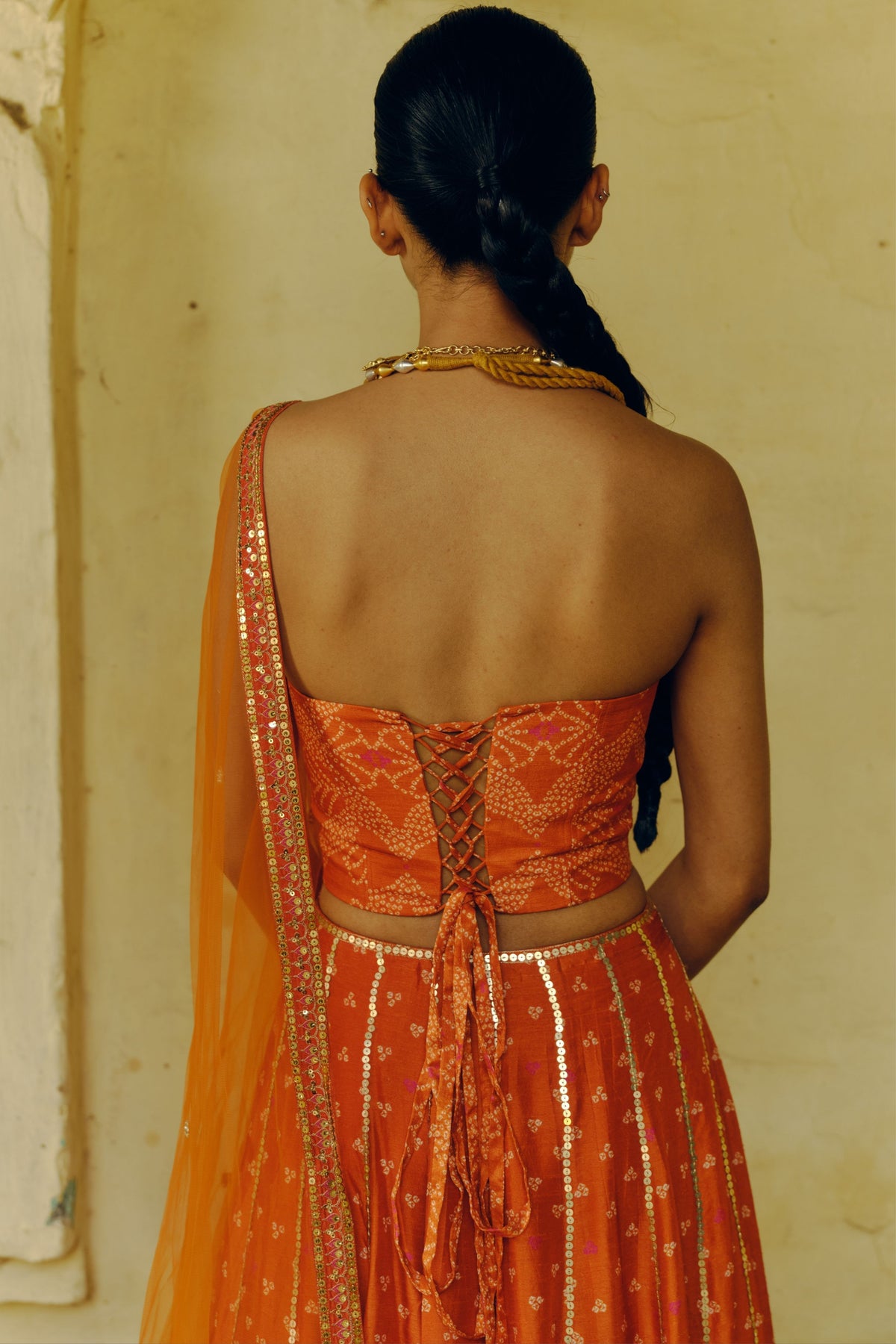 Rust Print Lehenga Set