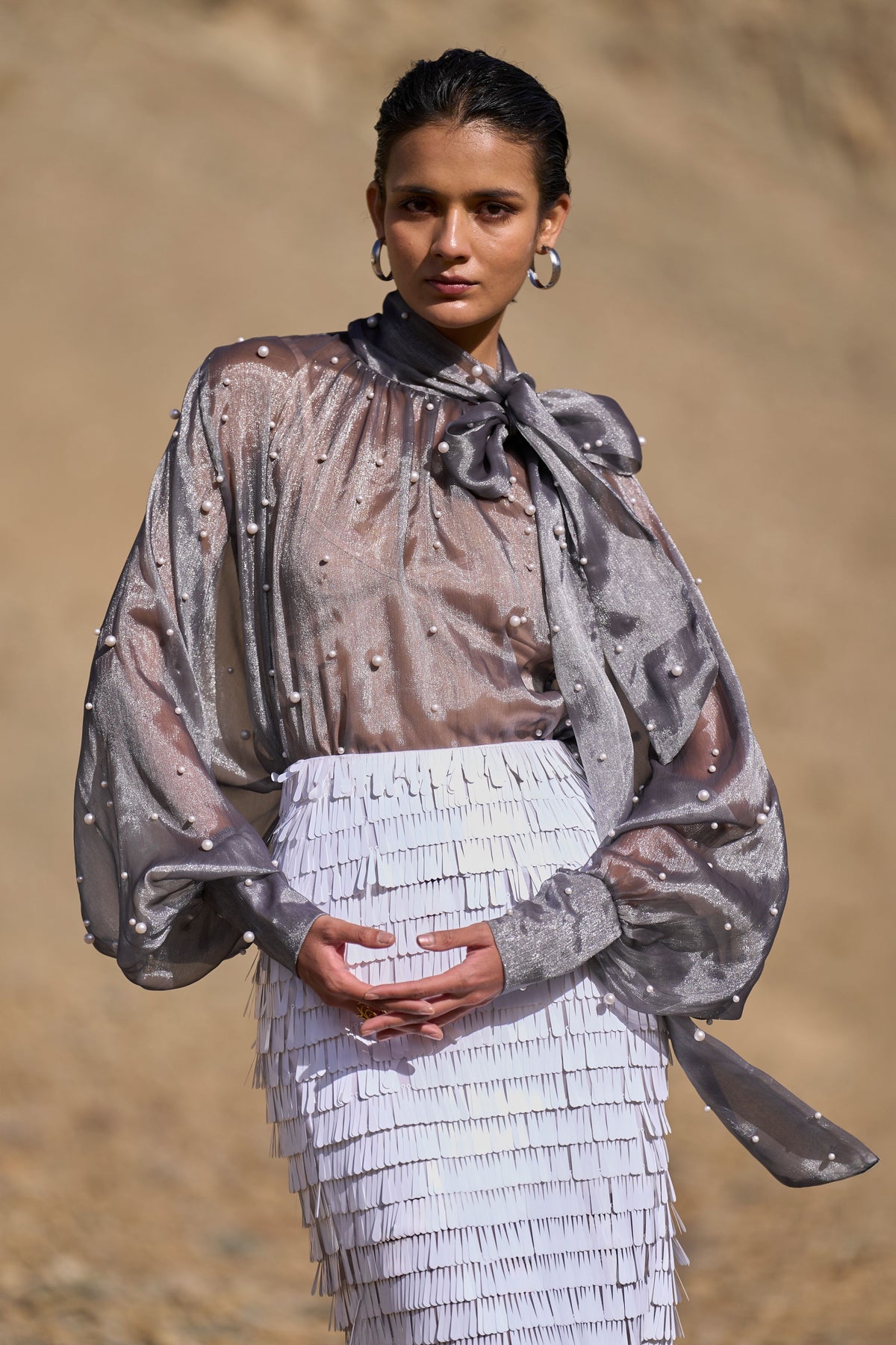 Pearl Embroidered Lamé Blouse
