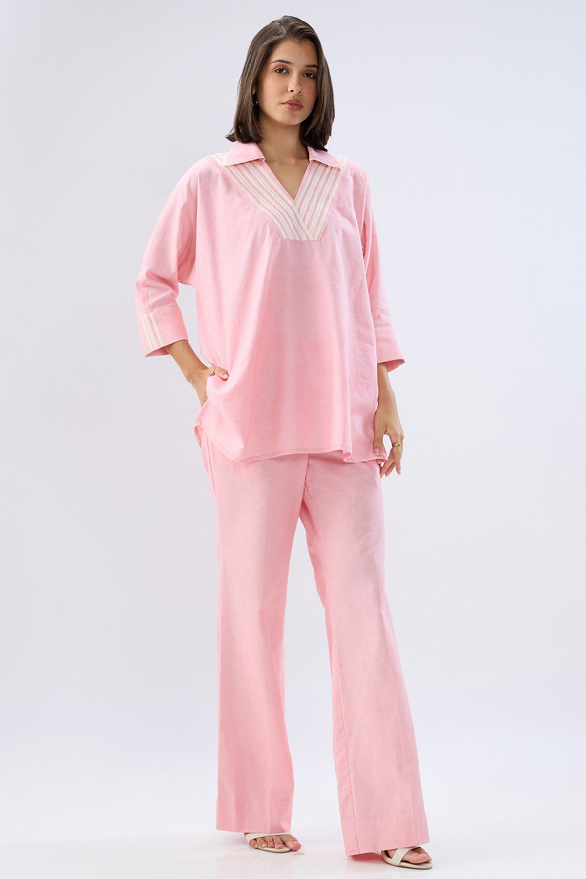 Pink V-neck Co-ord Set