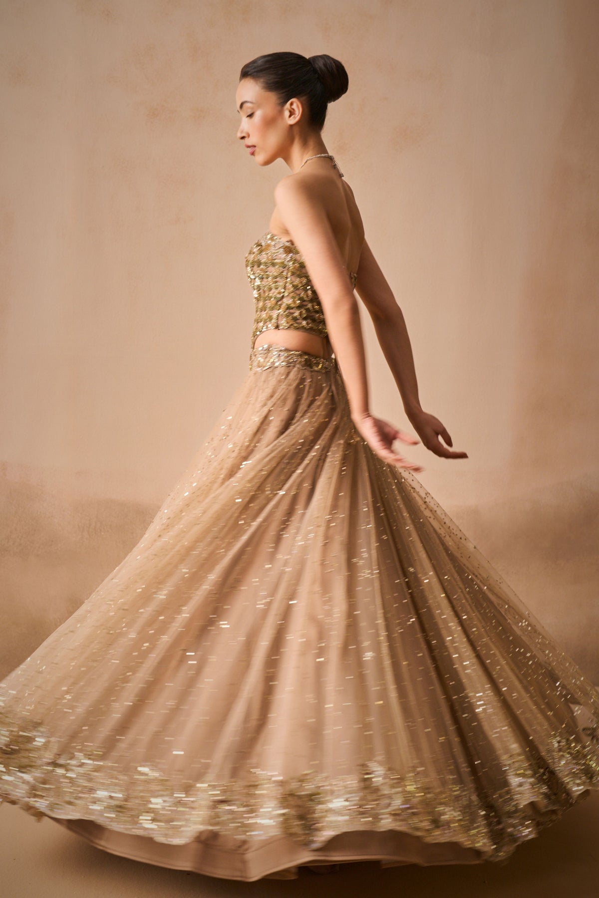 Biscuit Lehenga and Corset Set