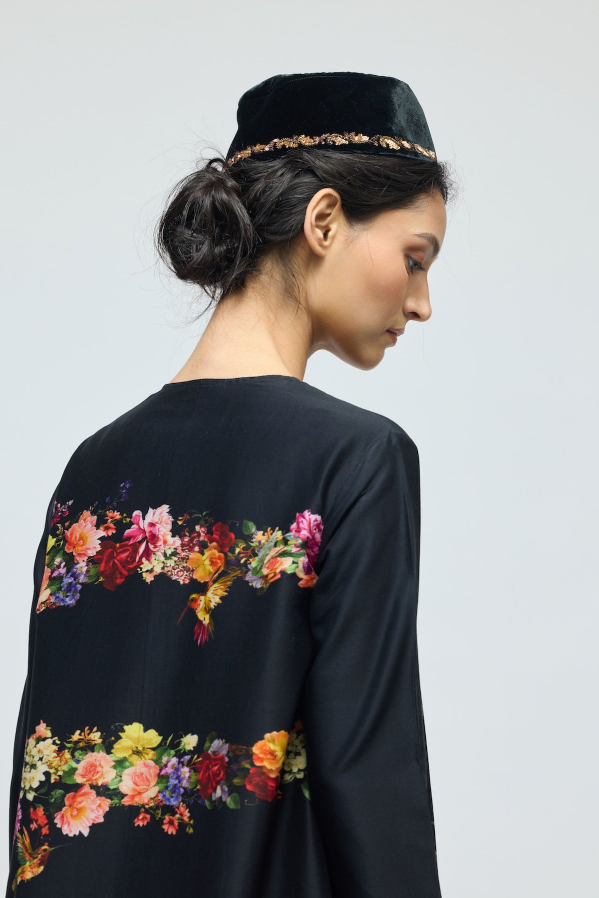 Black Floral Chanderi Tunic Set