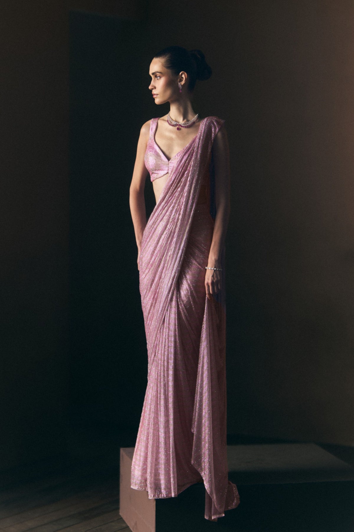 Rosé Drape Saree Set