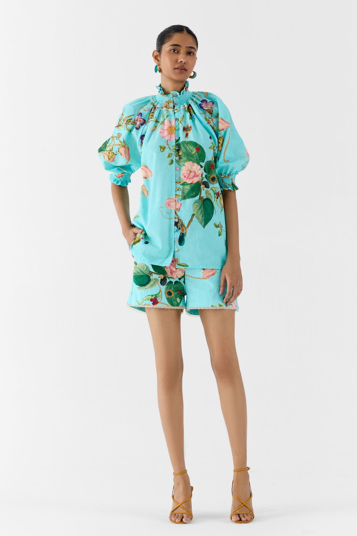 Blue Blossom Ruching Co-ord Set