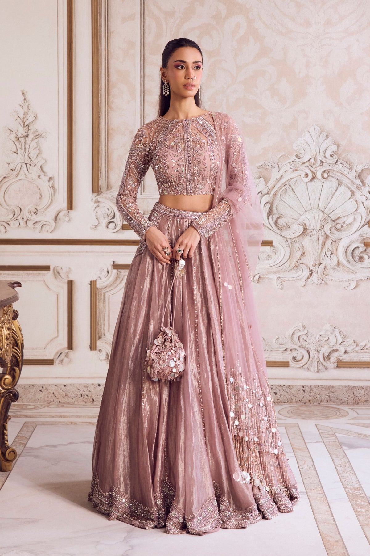Champagne Tissue Lehenga