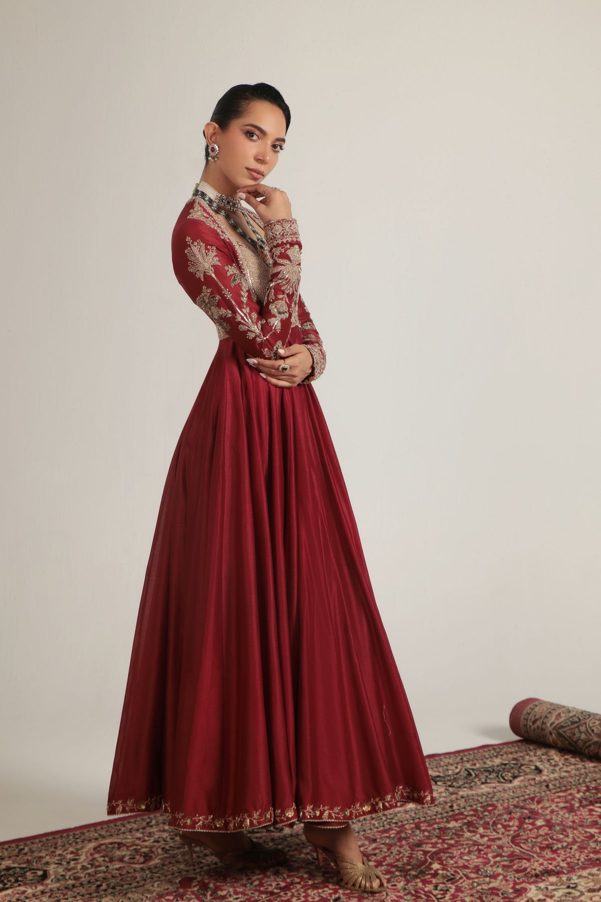 Maroon Heavy Yoke Kalidar Set