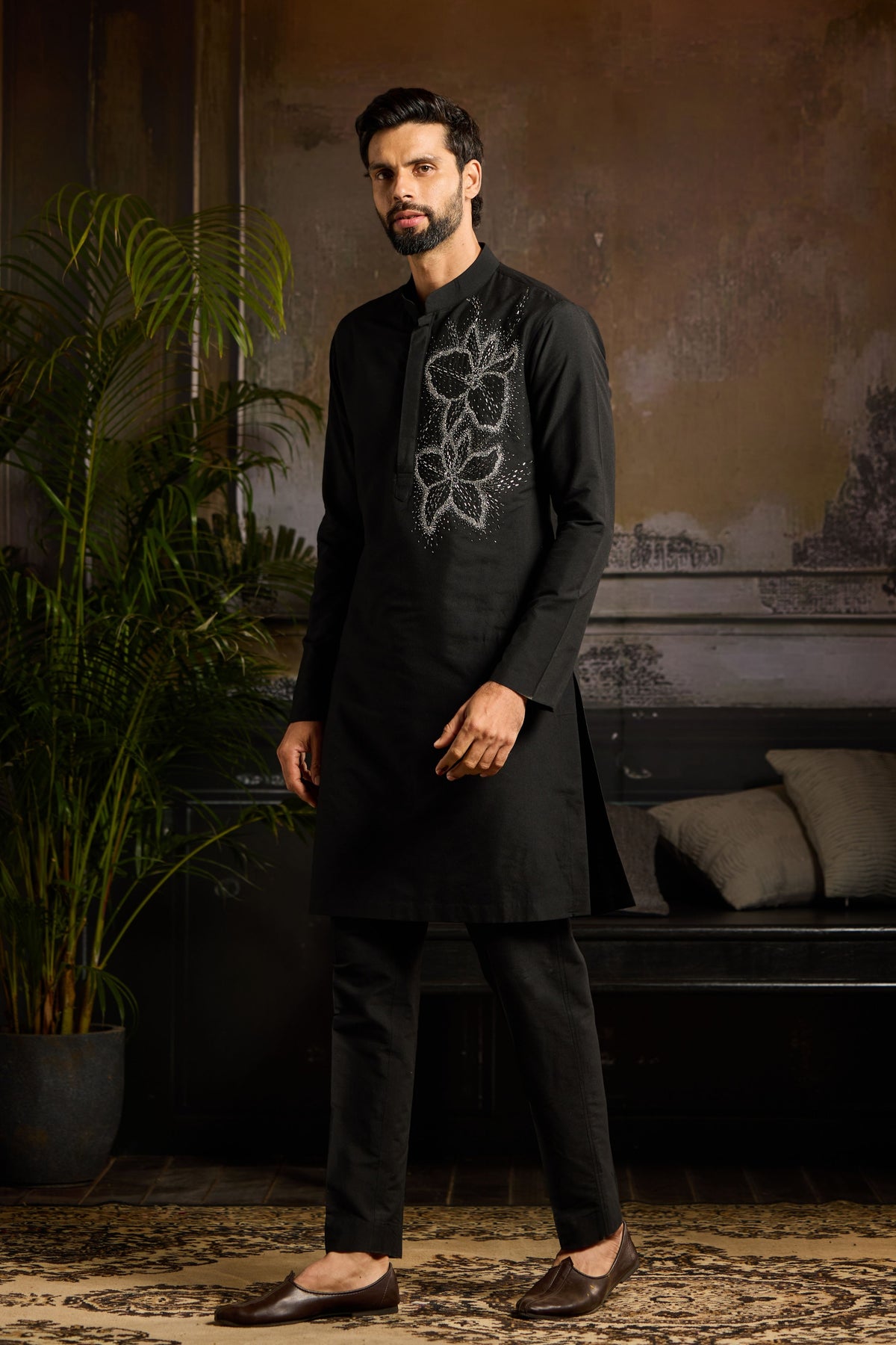 Black With Silver Embroidered Kurta Set