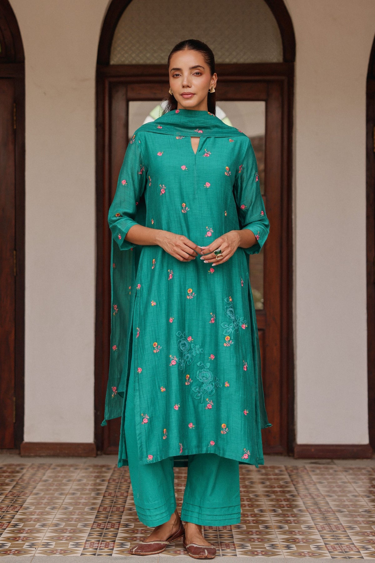 Teal Bloom Kurta Set