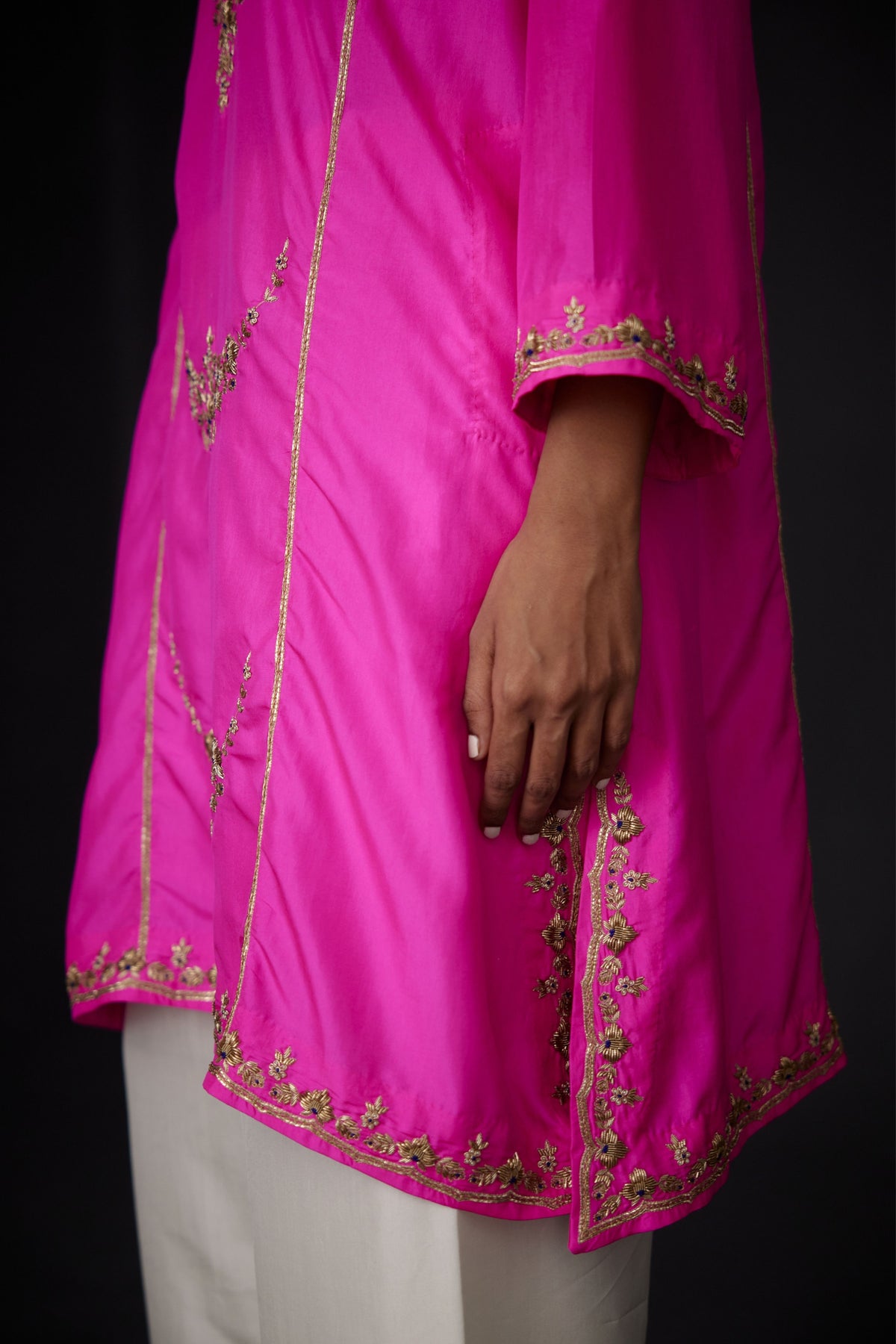 Embroidered Tunic Set in Hot Pink and Ivory
