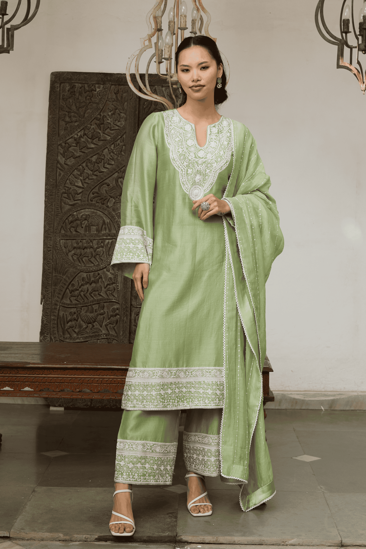 Green Embroidered Kurta Set