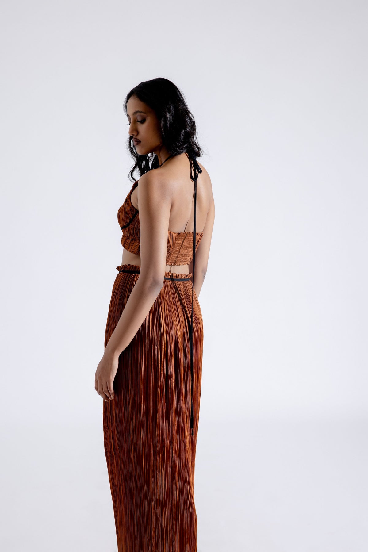 Bronze Ruched Halter Neck Crop Top