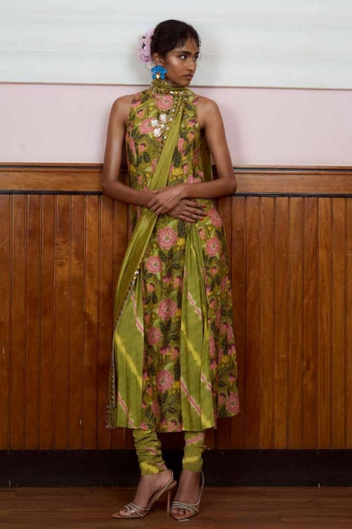 Silsila Olive Leheriya Kurta Set