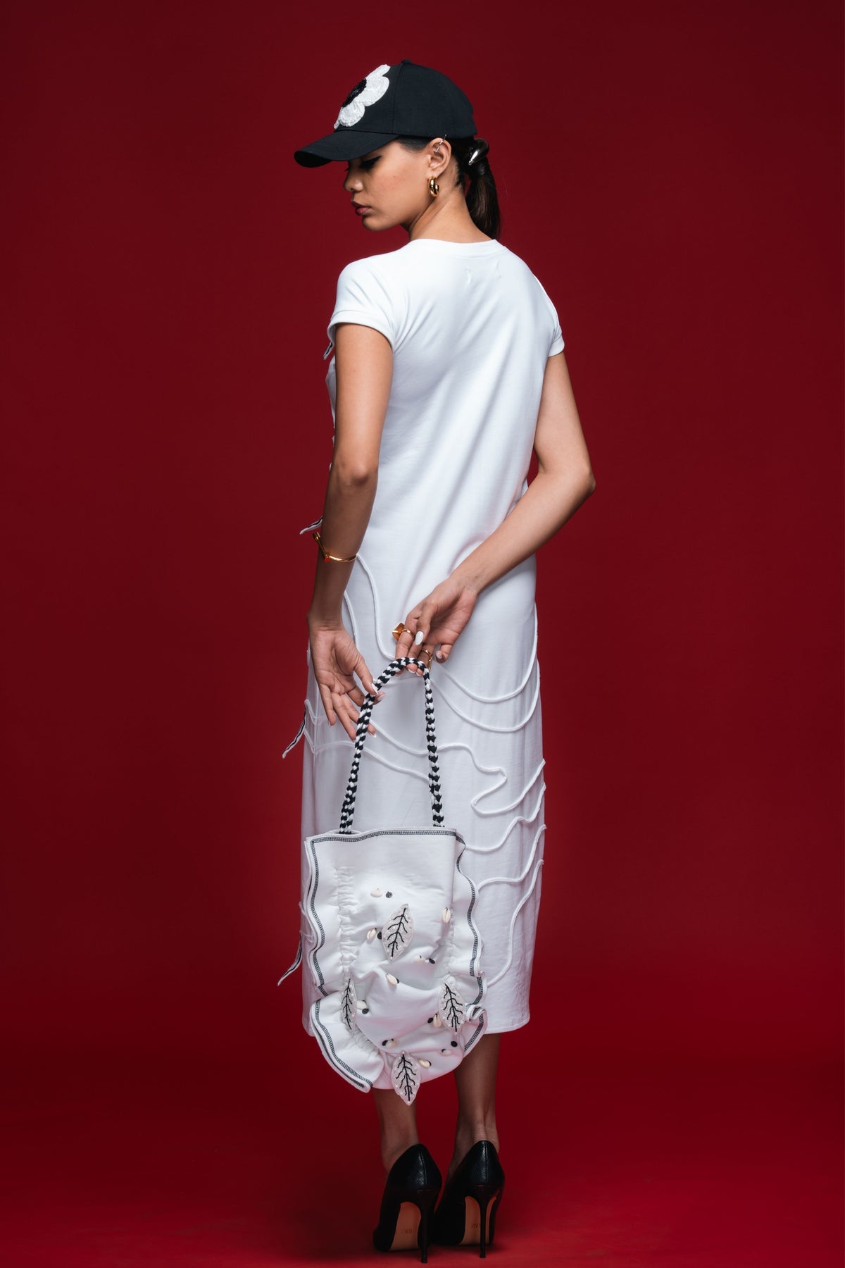 White Stemline Column Dress
