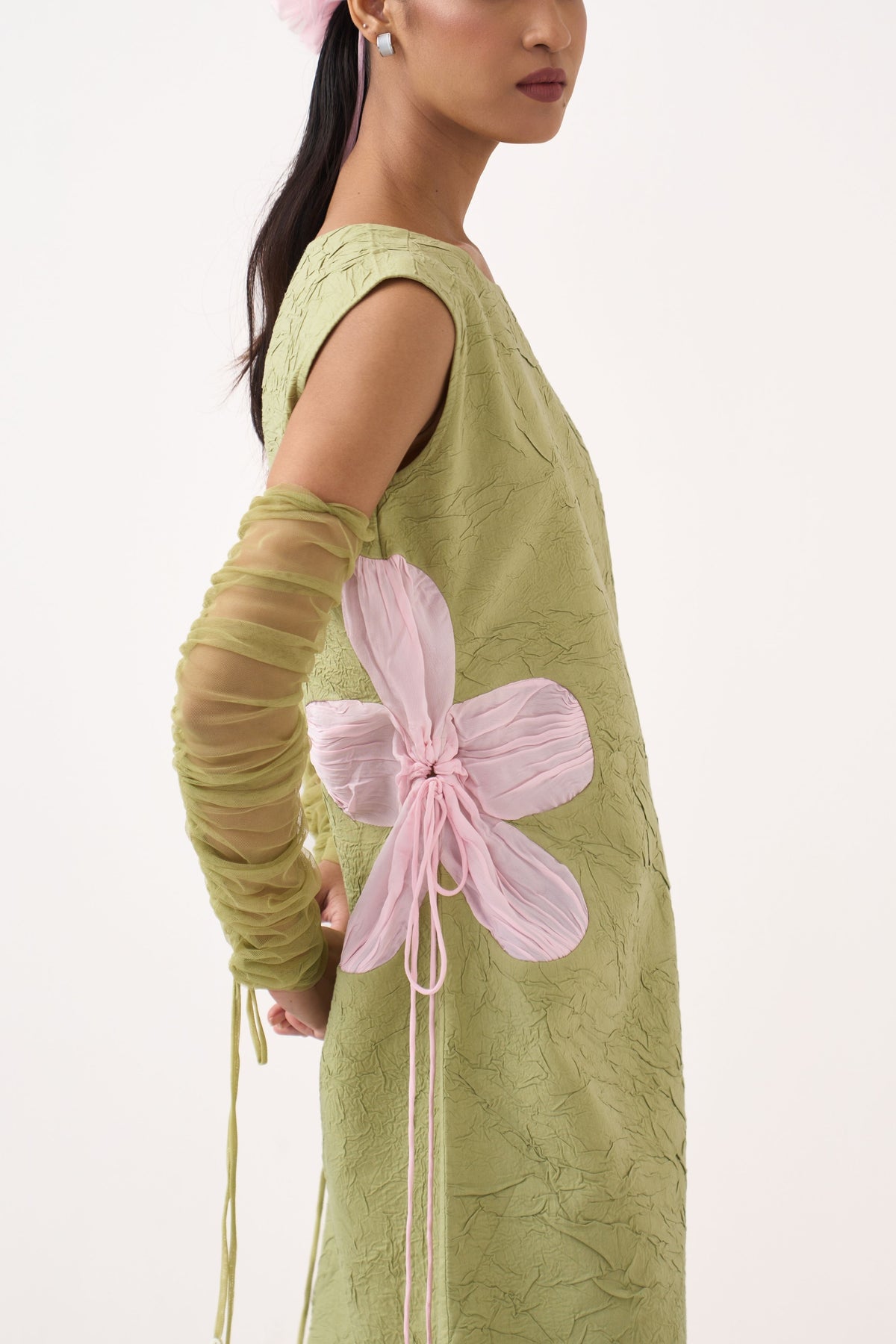 Side Floral Drawstring Shift Dress