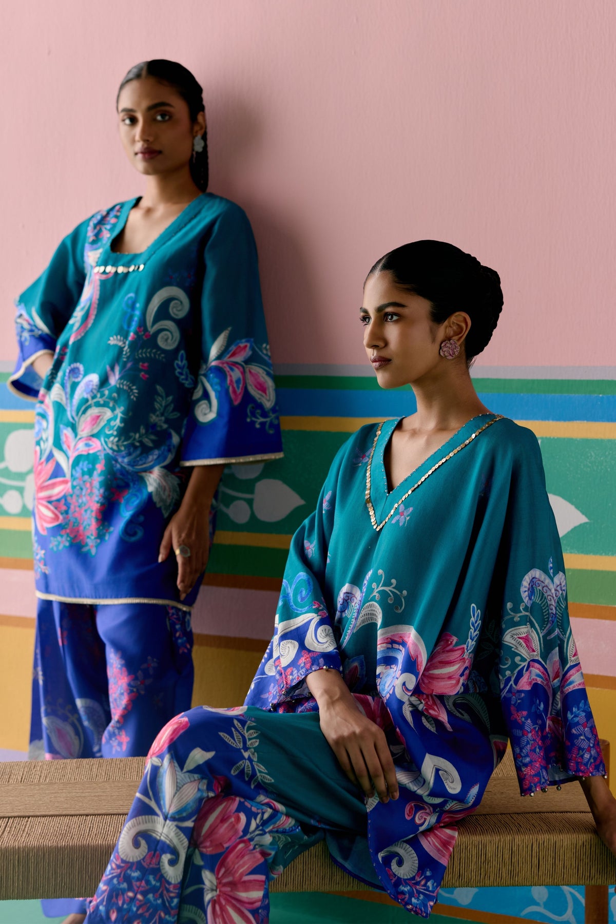 Teal Paisley Kurta Set