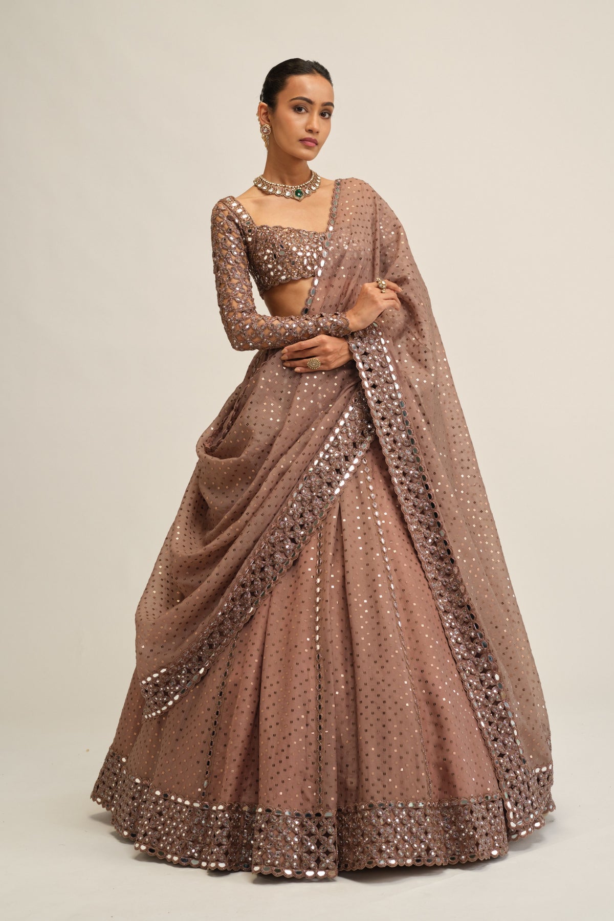 Beige Embroidered Lehenga Set