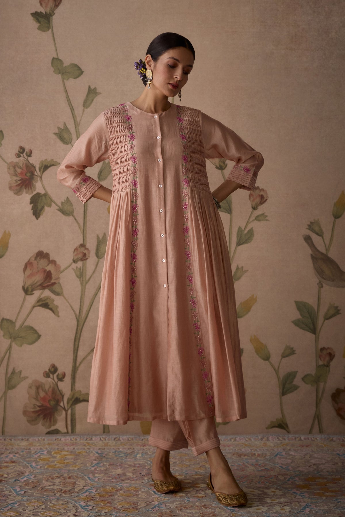 Pink Pintuck Embroidered Kurta Set