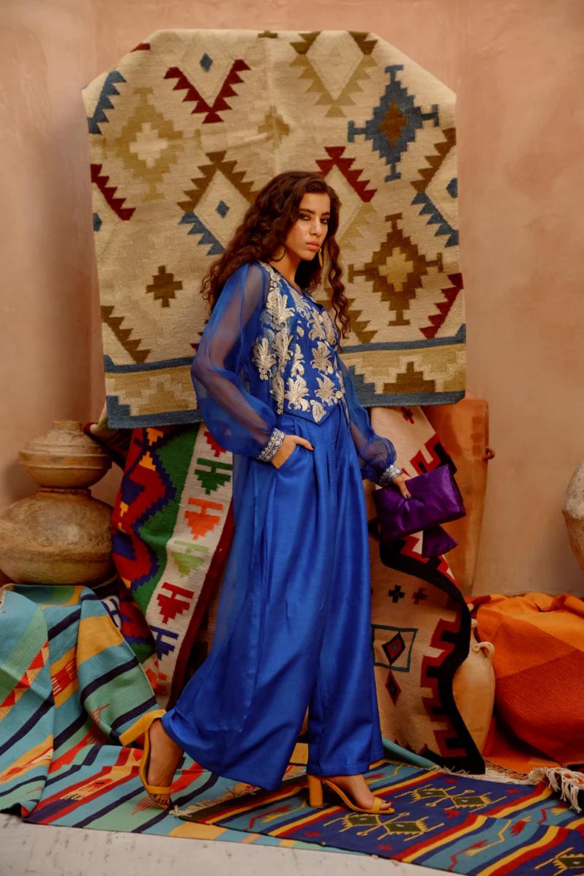 Azure Blue Waist Coat, Pant Set