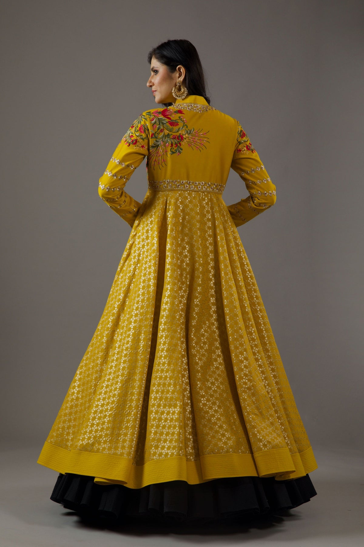 Mustard Chanderi Anarkali Set