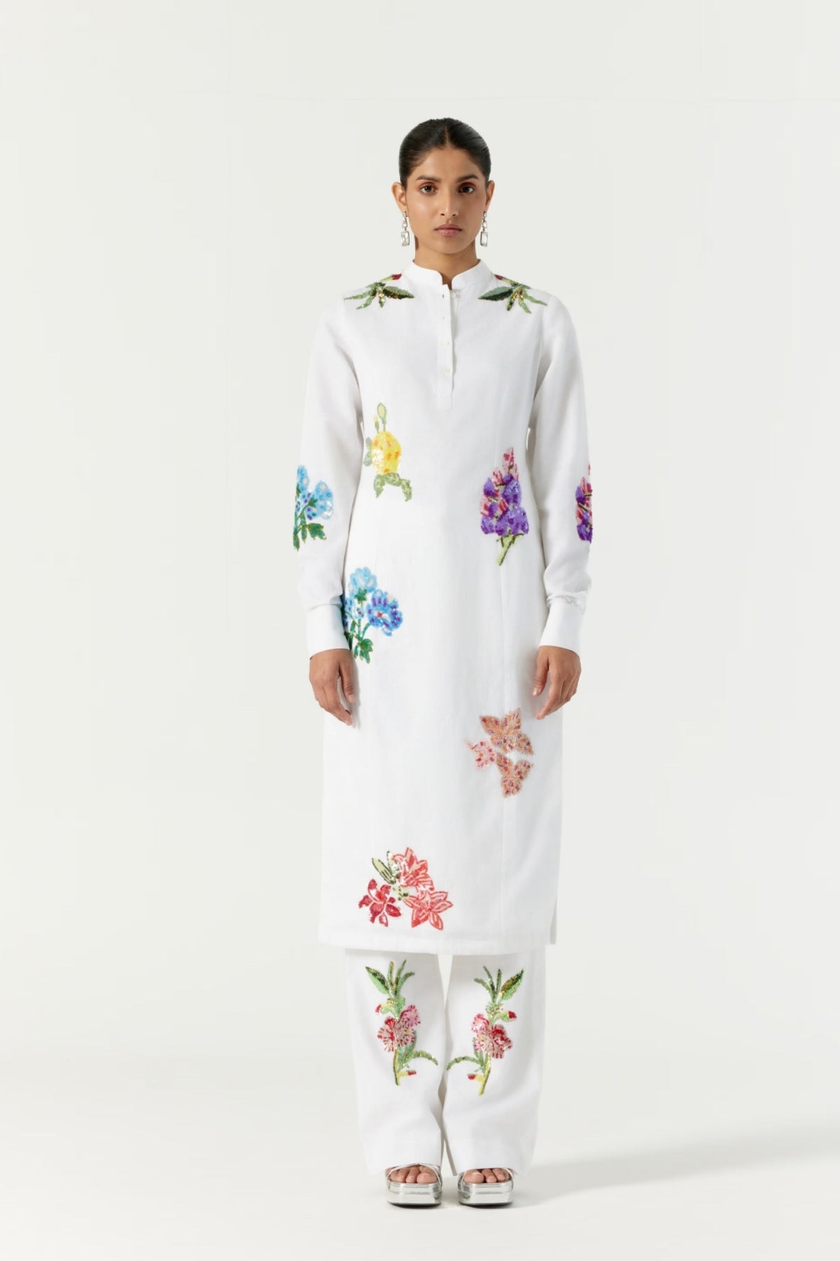 White Botanical Kurta